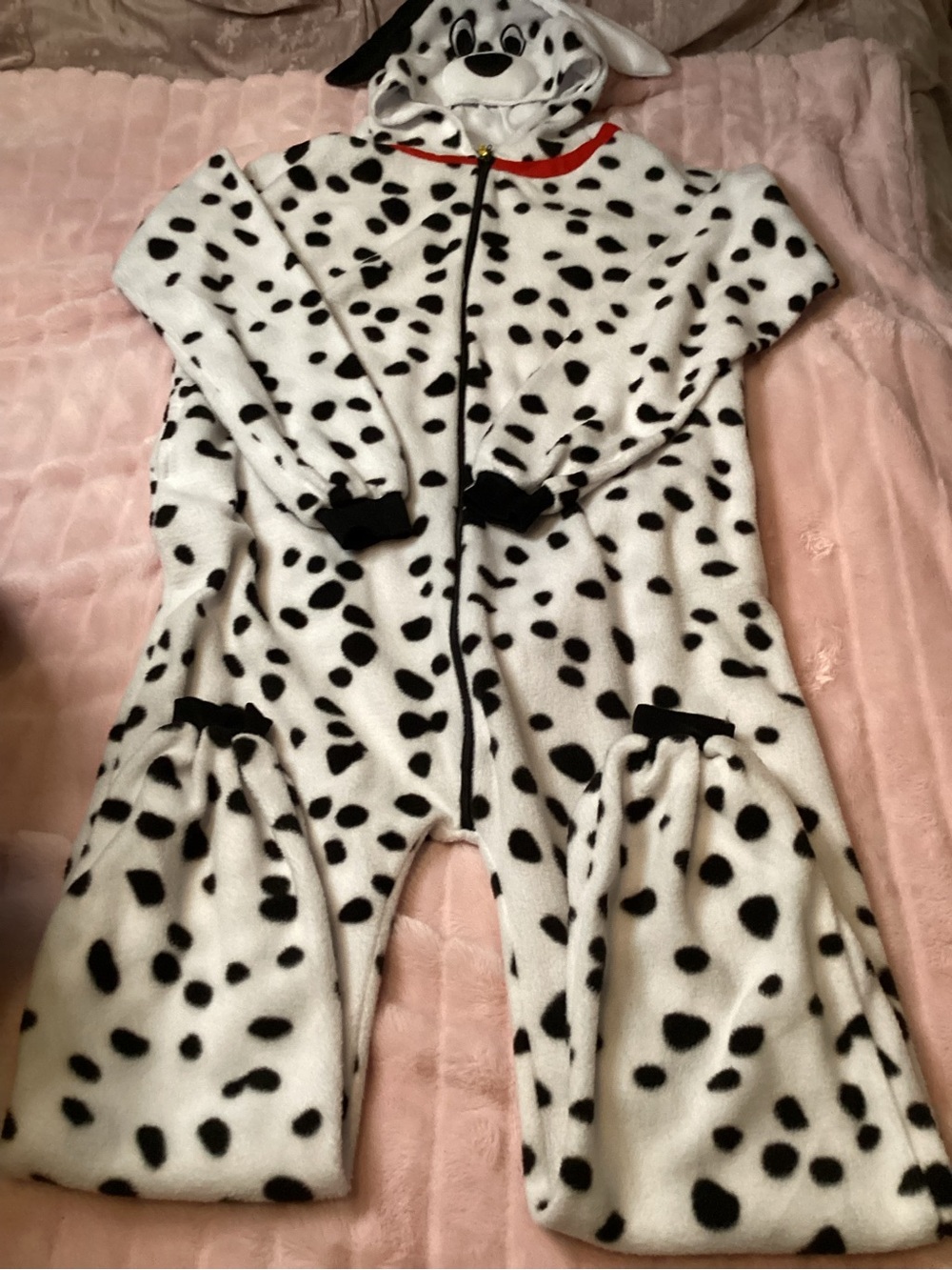 Dalmatian Spot Women’s Fleece Footie Halloween Costume- White & Black